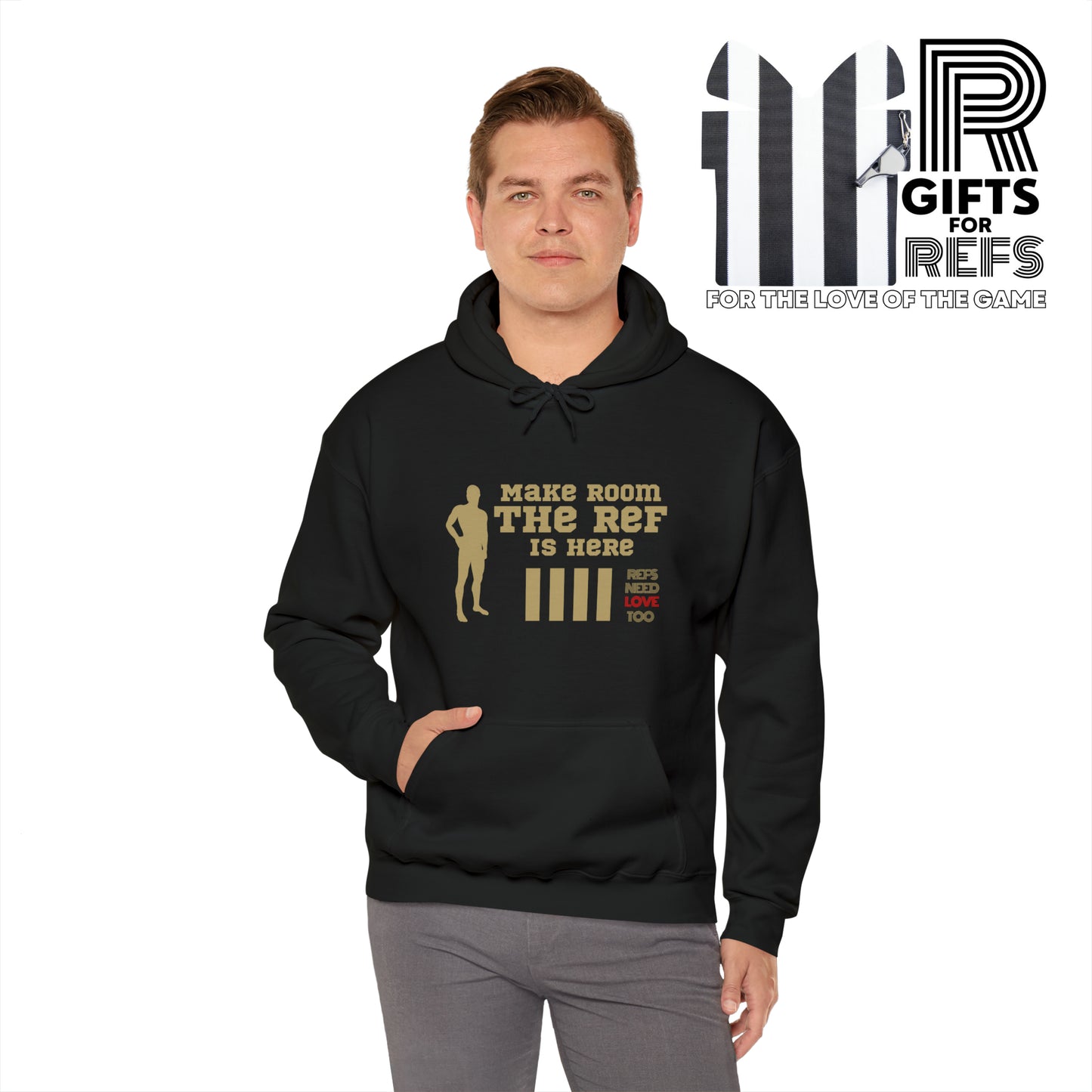 The Ref is Here Unisex Heavy Blend™ Hooded Sweatshirt | For referees | Great gifts for sports officials | Funny sweatshirt