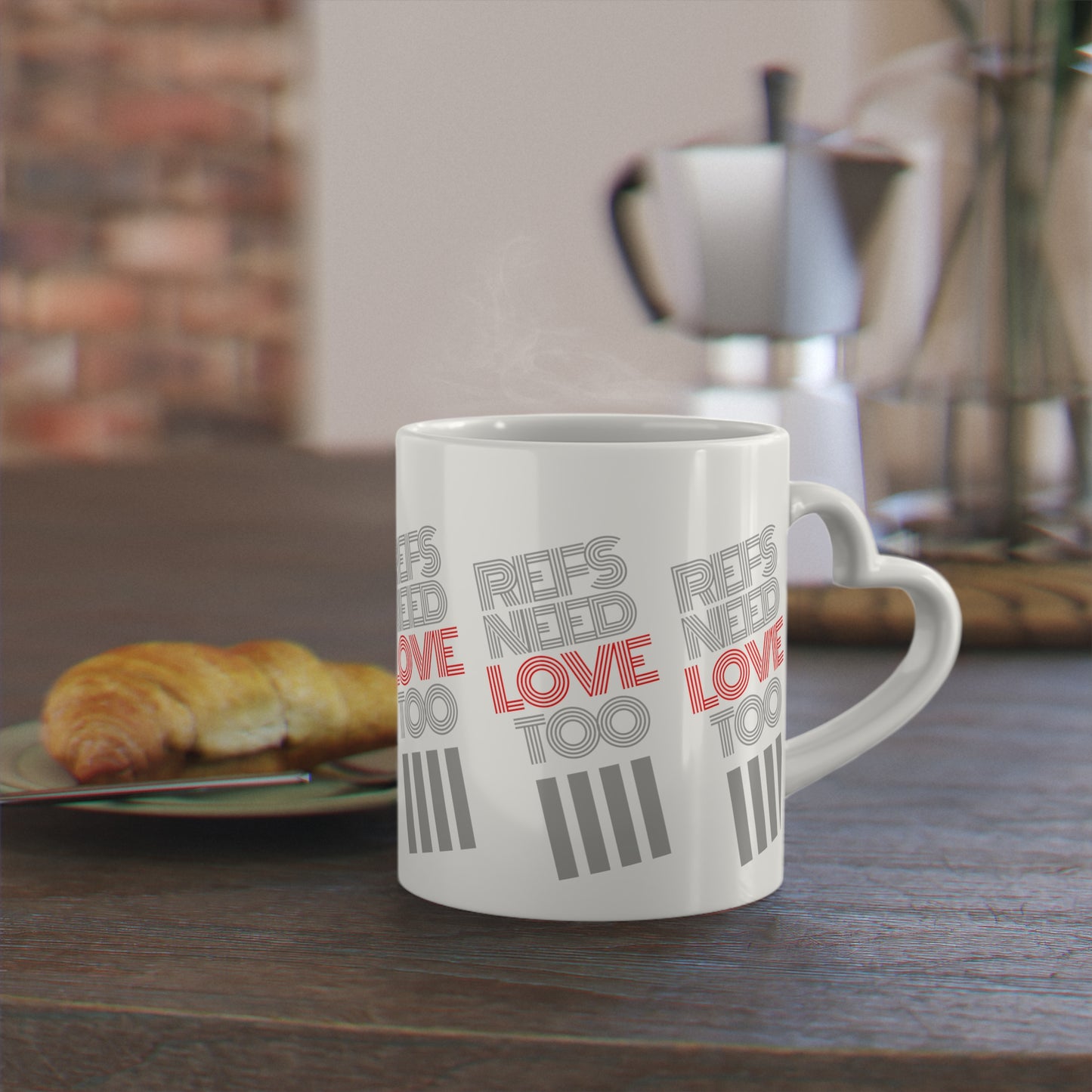 Refs Need Love Too Heart-Shaped Mug | Gift for Referees | White 11 oz. Coffee cup | Referee Gift | Mug for tea or cocoa