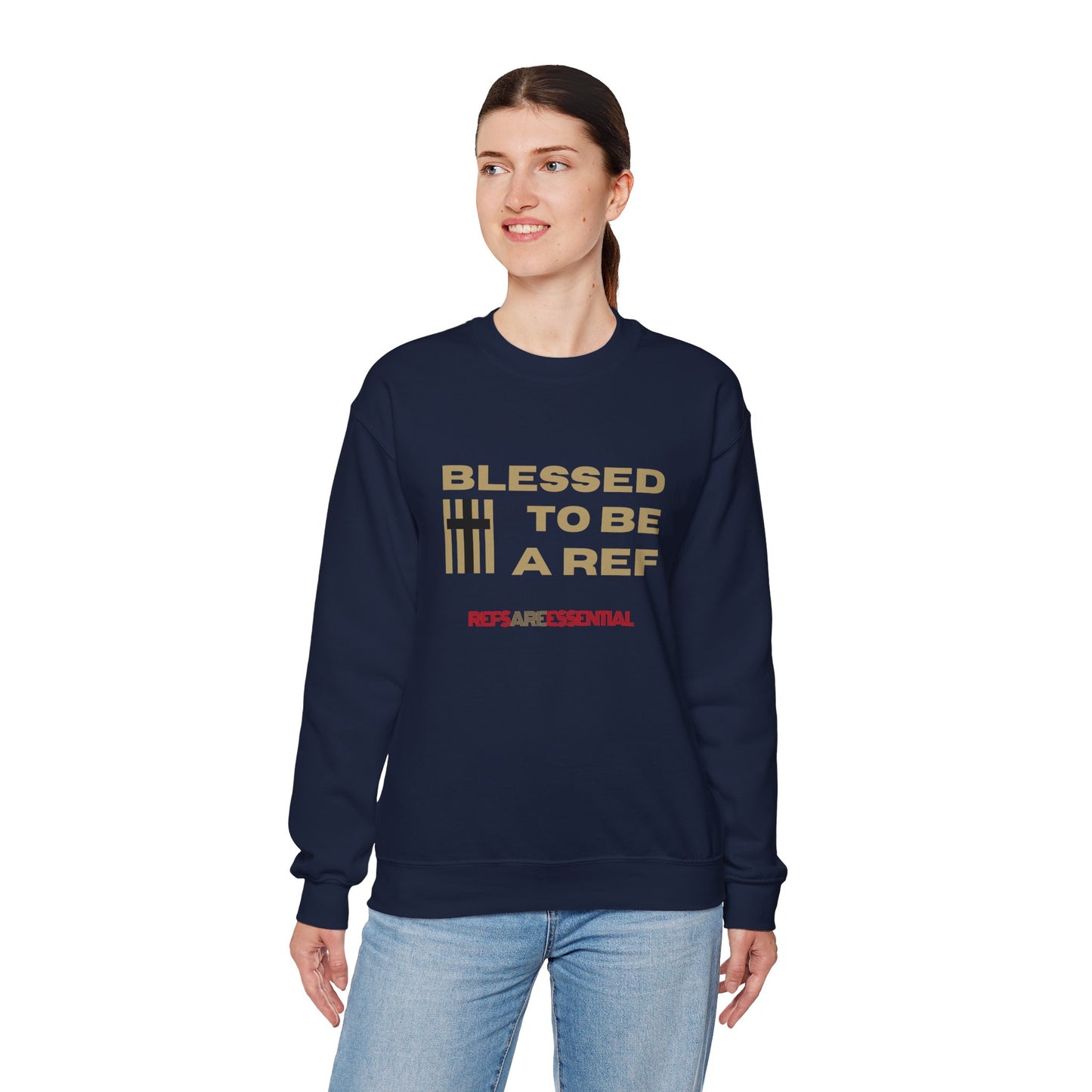 Blessed To Be A Ref Unisex Heavy Crewneck Sweatshirt | Great Gift For Referees | For Christian Sports Officials | Refs Are Essential Workers