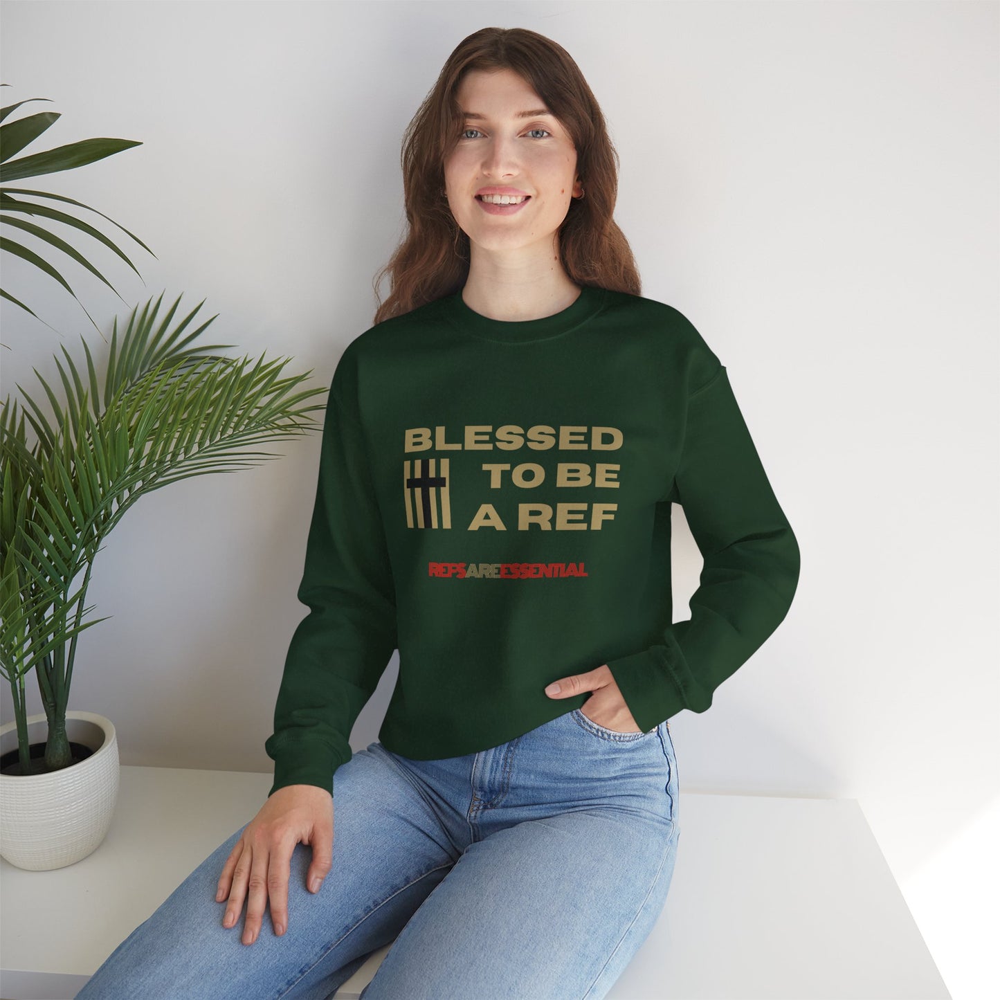 Blessed To Be A Ref Unisex Heavy Crewneck Sweatshirt | Great Gift For Referees | For Christian Sports Officials | Refs Are Essential Workers