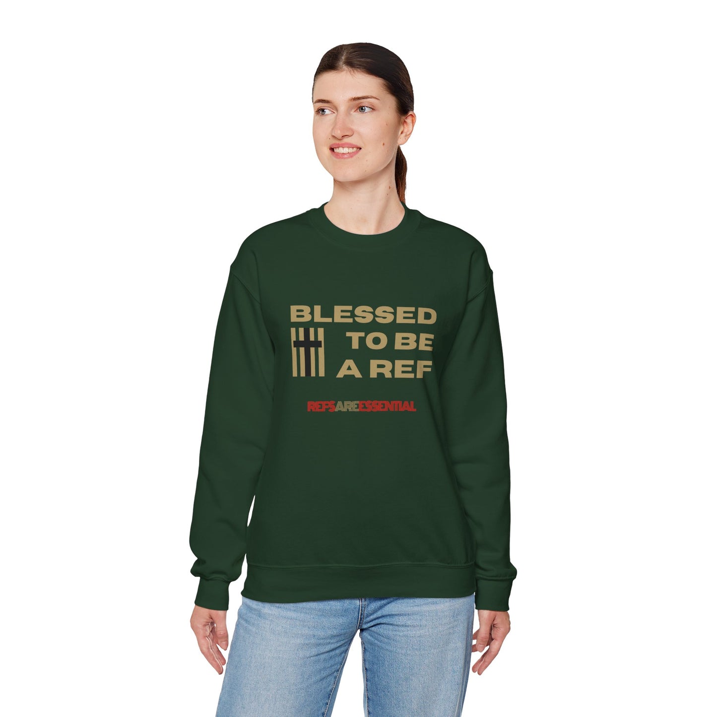 Blessed To Be A Ref Unisex Heavy Crewneck Sweatshirt | Great Gift For Referees | For Christian Sports Officials | Refs Are Essential Workers