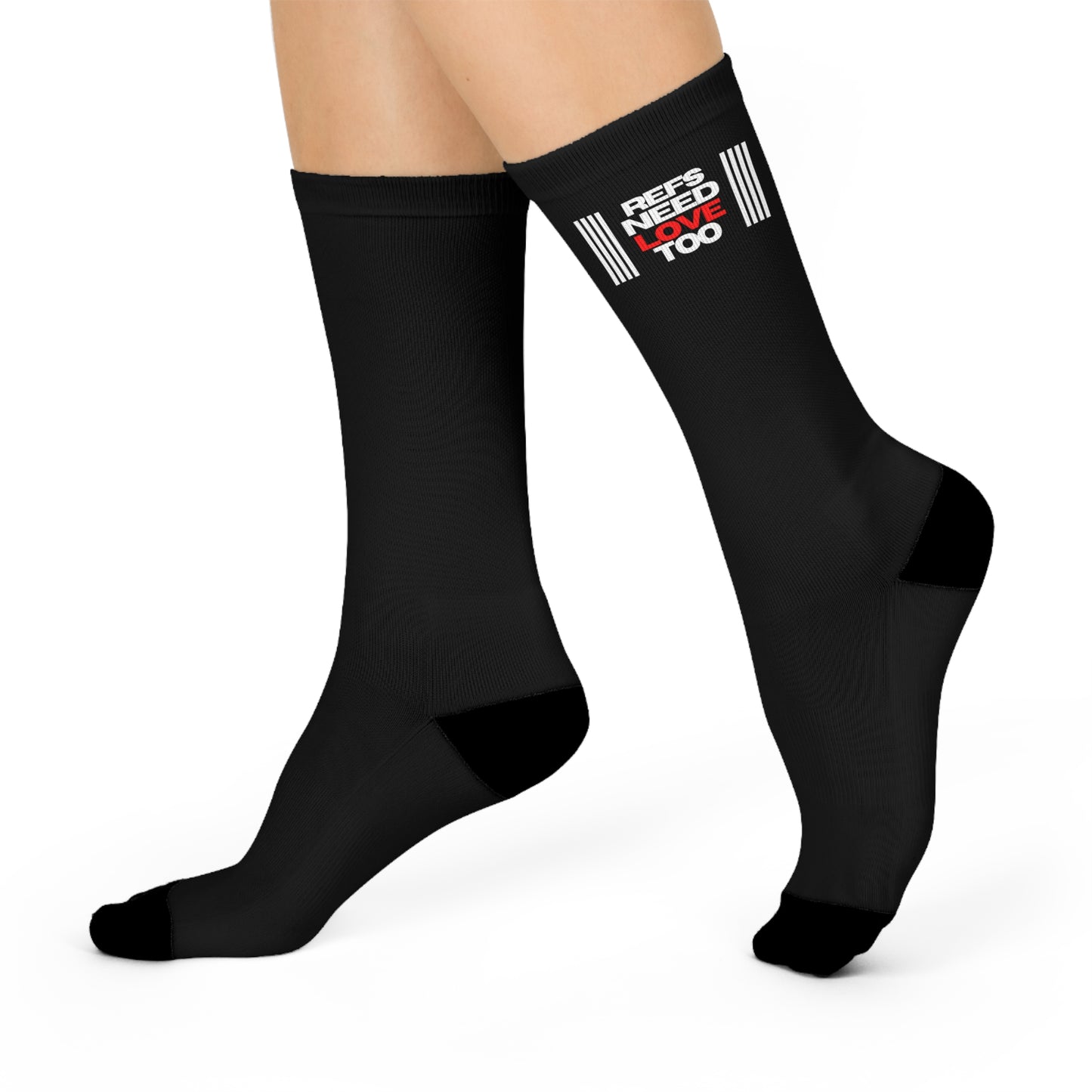 Motivational Cushioned Crew Socks - "Refs Need Love Too" | Perfect for Sports Officials